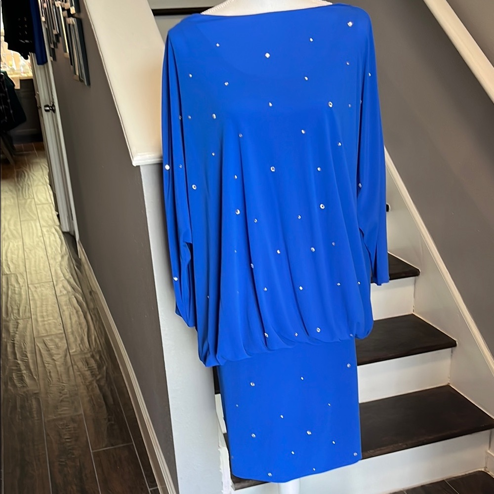 Evening Dress Royal Blue. Draped back. Scattered rhinestones throughout. No sz